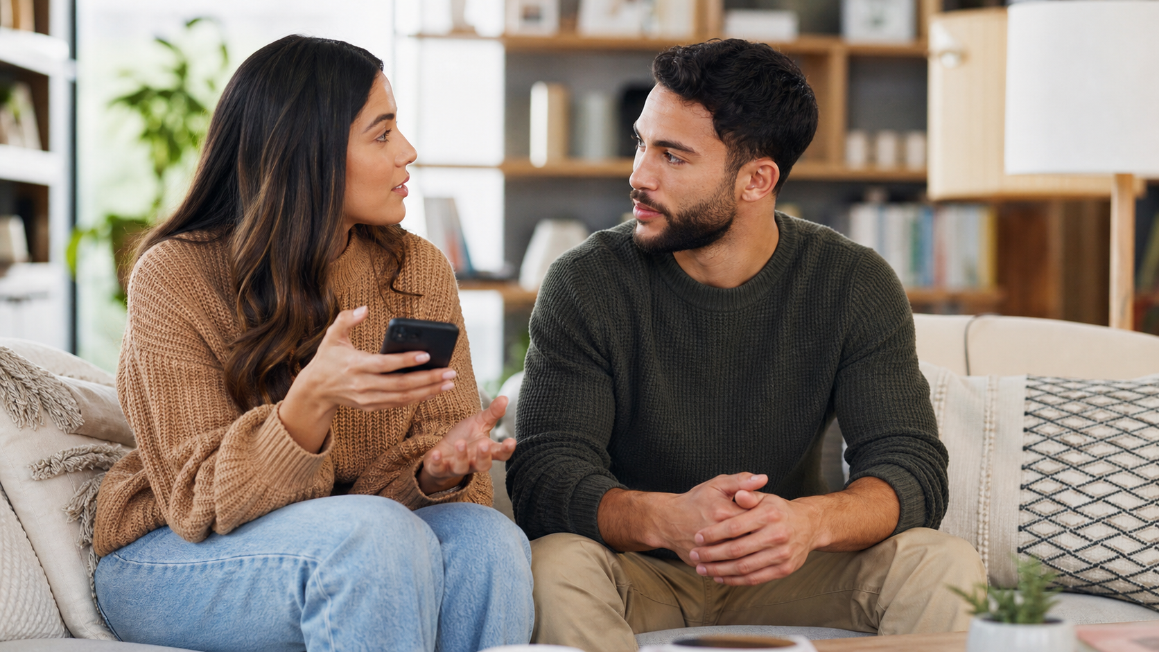 AI Intimacy Coach: 7 Smart Boundaries for Safer Relationship Support 3 Couple using an AI intimacy coach as a prompt for a calm relationship conversation