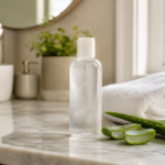 Aloe Cadabra flavored personal lubricant on a clean spa-like vanity