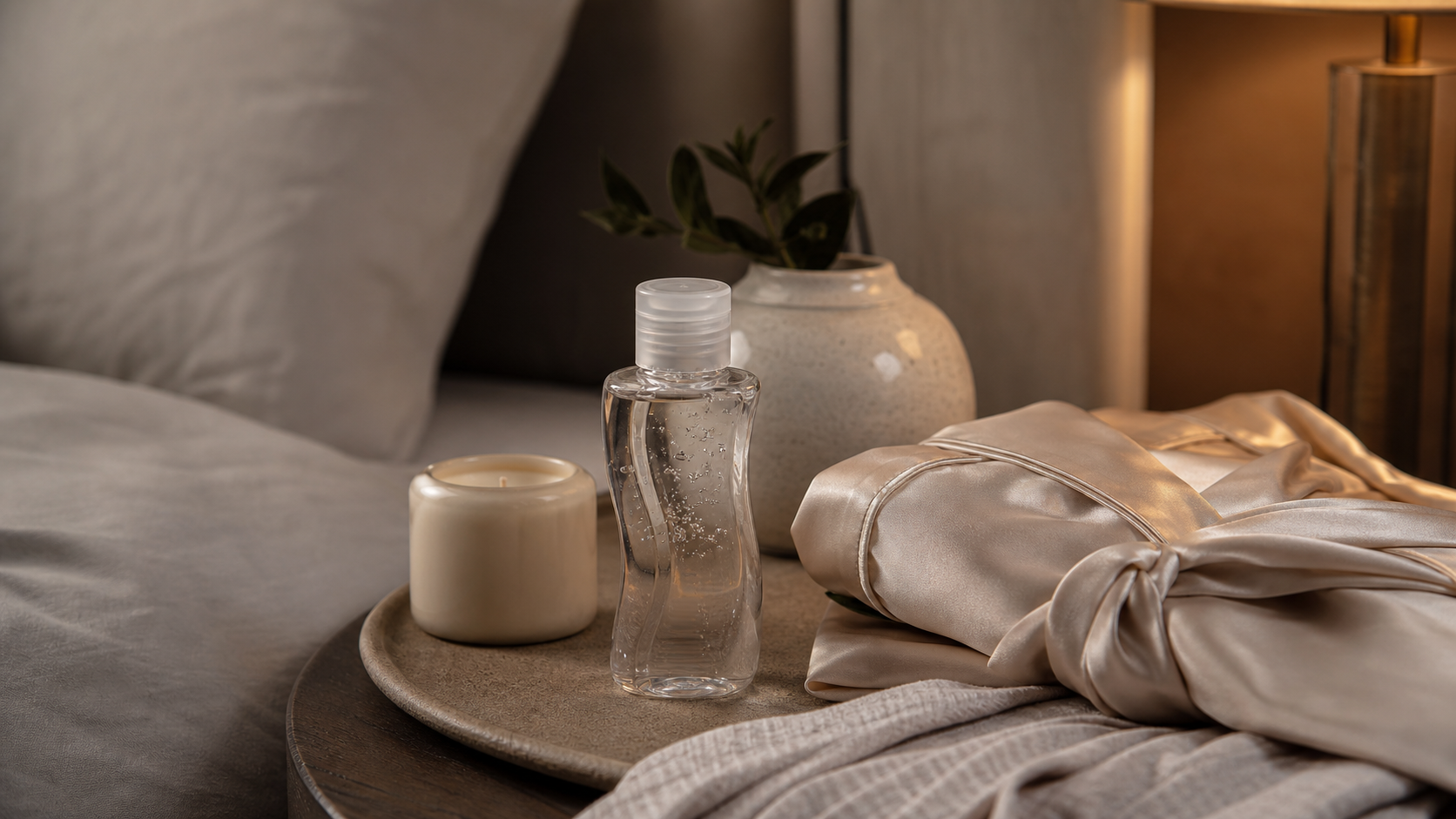 Astroglide Water Based Lube: 7 Smart Comfort Notes 2 Astroglide water based lube on a calm bedside tray with soft textures