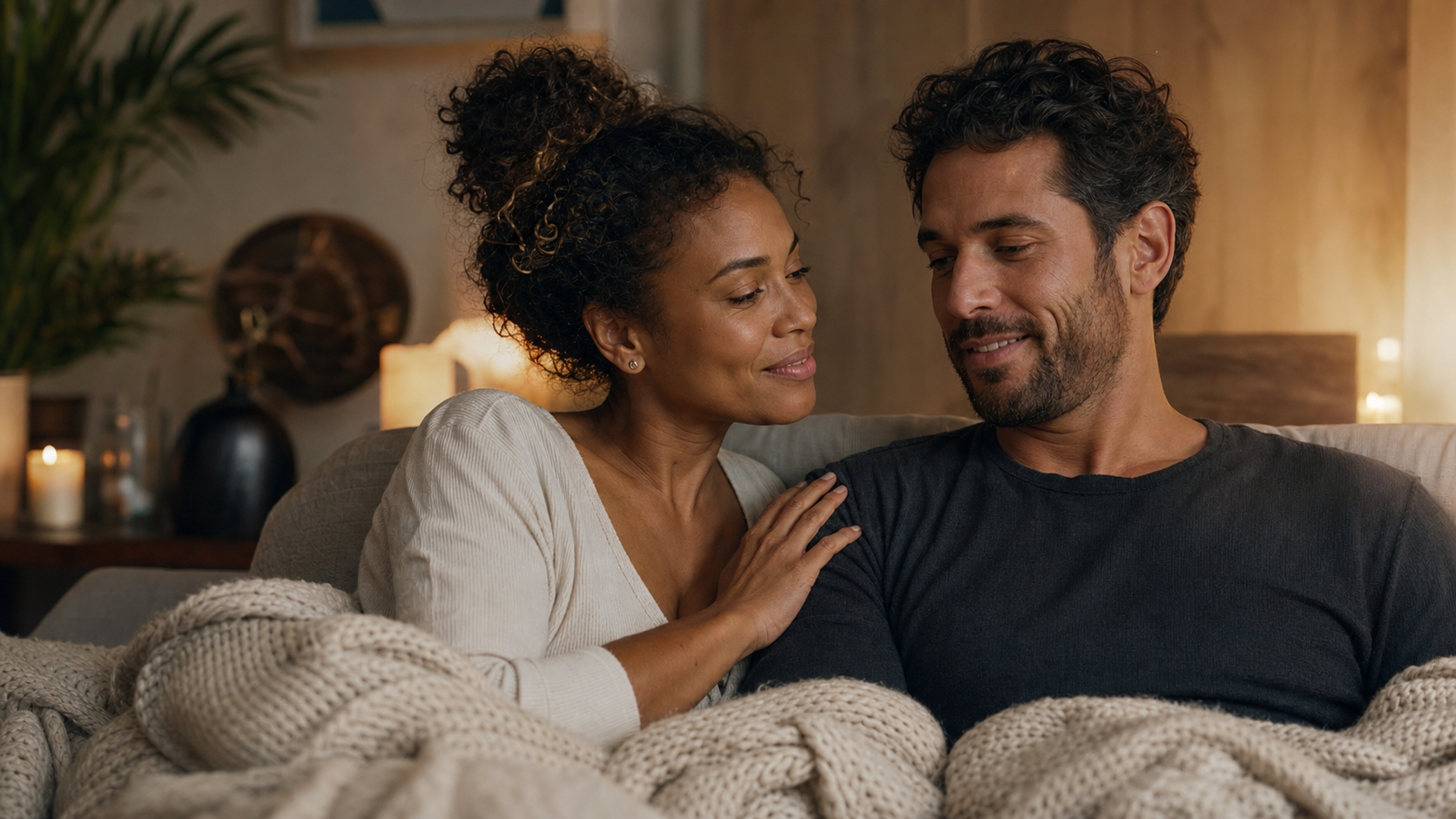 Sensory Intimacy: 9 Gentle, Practical Ways to Feel Closer 2 sensory intimacy couple practicing gentle touch in a calm room