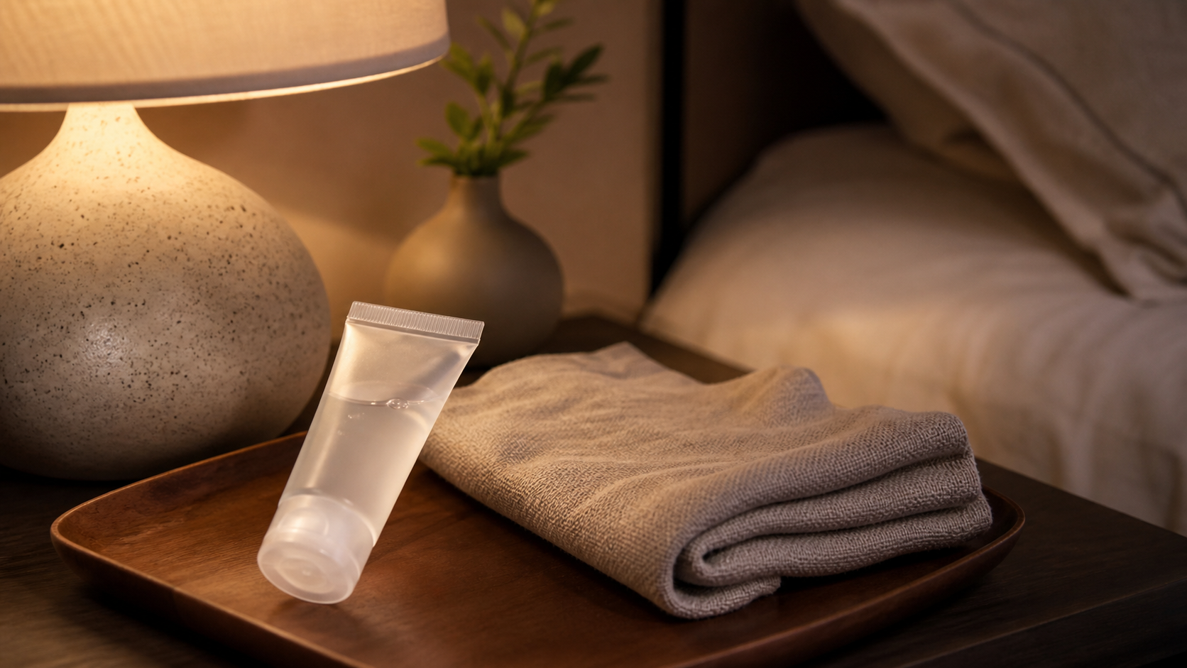 K-Y Warming Jelly lube in a calm bedside wellness scene