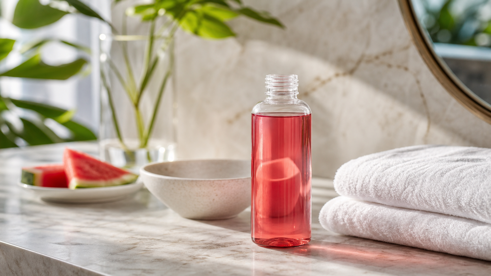 LubeLife Watermelon flavored lubricant on a clean vanity with soft natural light